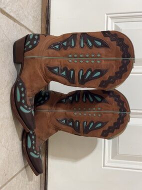 Old Gringo Brown Leather Cowboy Boots with Teal Inlay